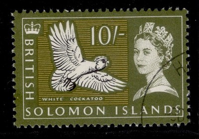 british-solomon-islands-qeii-sg125-10s-black-olive-green-yellow-fine-used