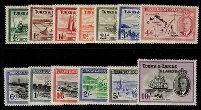 turks-caicos-islands-gvi-sg221-233-1950-complete-set-m-mint-cat-85