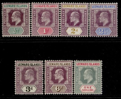 leeward-islands-edvii-sg29-35-1905-08-complete-set-lh-mint-cat-200-wmk-mult