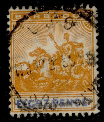barbados-edvii-sg142-8d-orange-ultramarine-fine-used-cat-130-wmk-mult