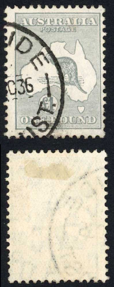australia-sg137-one-pound-grey-kangaroo-wmk-c-of-a-cds-used-cat-300-pounds