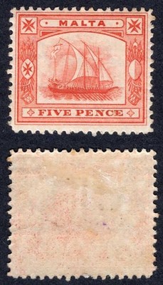 malta-sg33-5d-vermilion-wmk-ca-m-m-cat-48-pounds