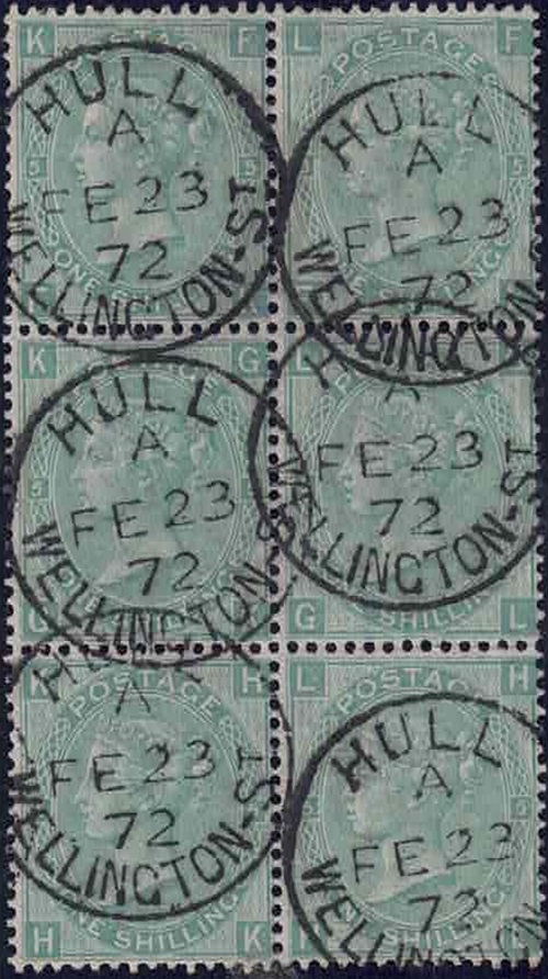 qv-sg117-1-green-letters-fk-h-l-block-of-six-hull-cds-s-23-feb-1872