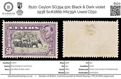 8120-ceylon-sg394-50c-black-dark-violet-1938-sc-286b-mi239a-used-c50