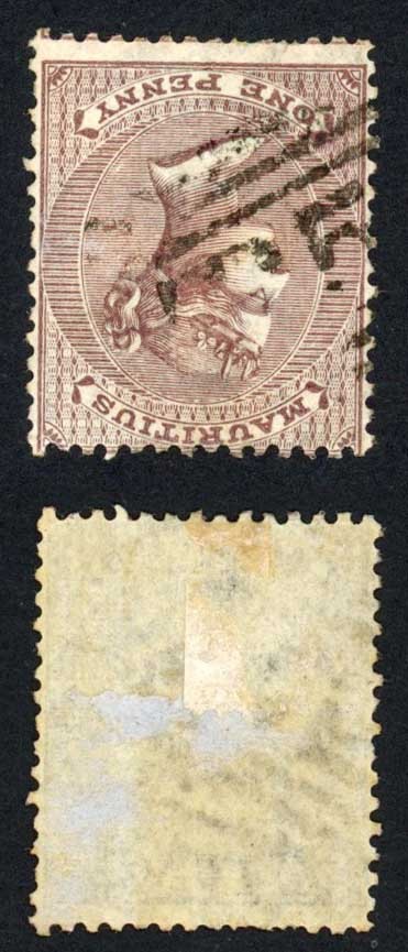 mauritius-sg56w-1d-purple-brown-wmk-crown-cc-inverted-cat-40-pounds