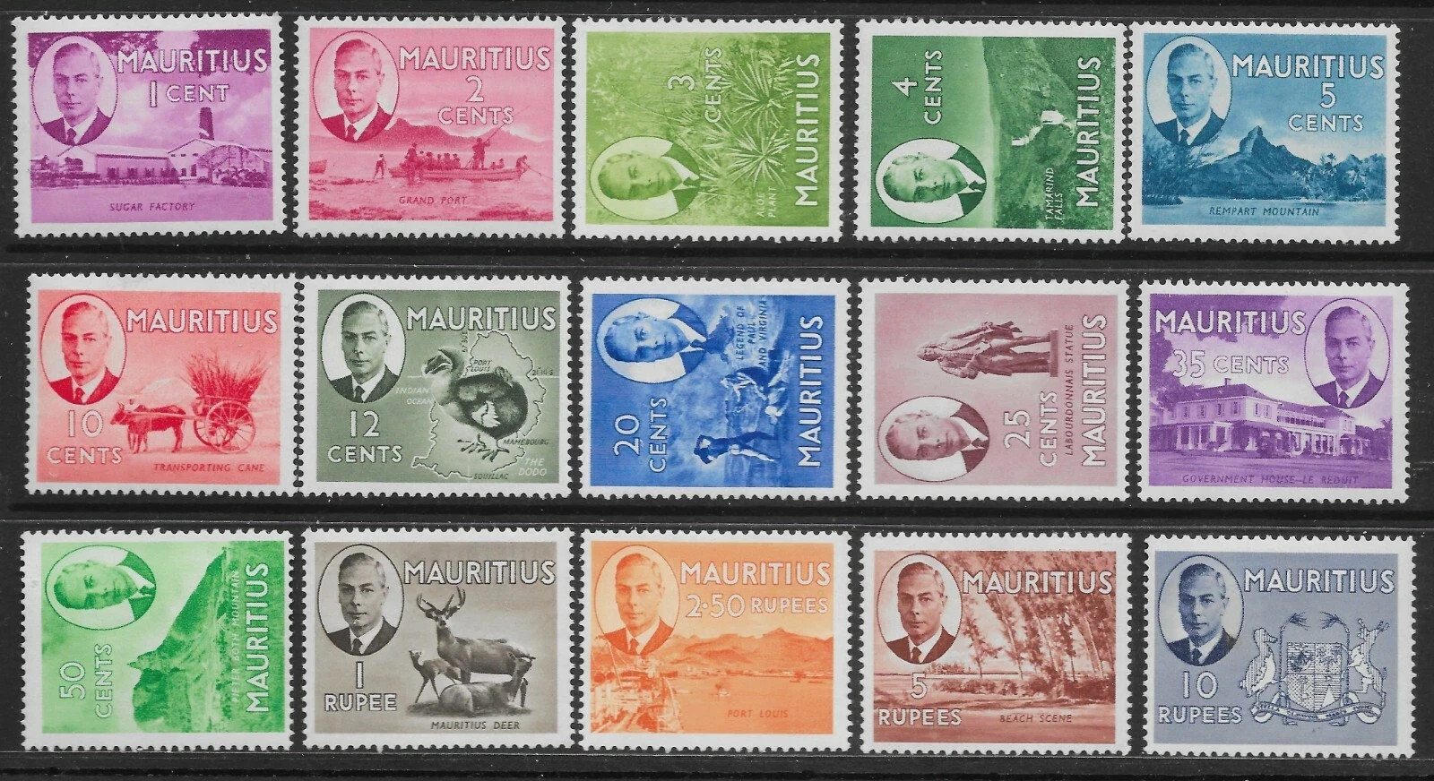 mauritius-sg276-90-1950-definitive-set-mtd-mint