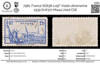 7981-france-sg638-2-25f-violet-ultramarine-1939-sc-372-mi444-used-c8