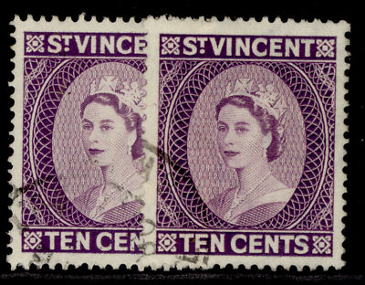 st-vincent-qeii-sg194-194a-10c-shade-varieties-fine-used