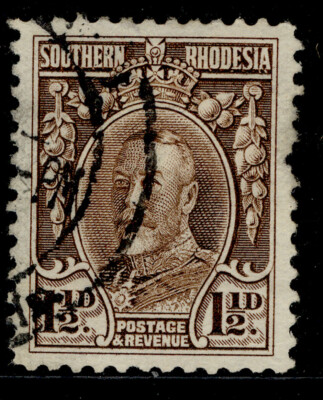 southern-rhodesia-gv-sg16c-1d-chocolate-used-cat-38-perf-12
