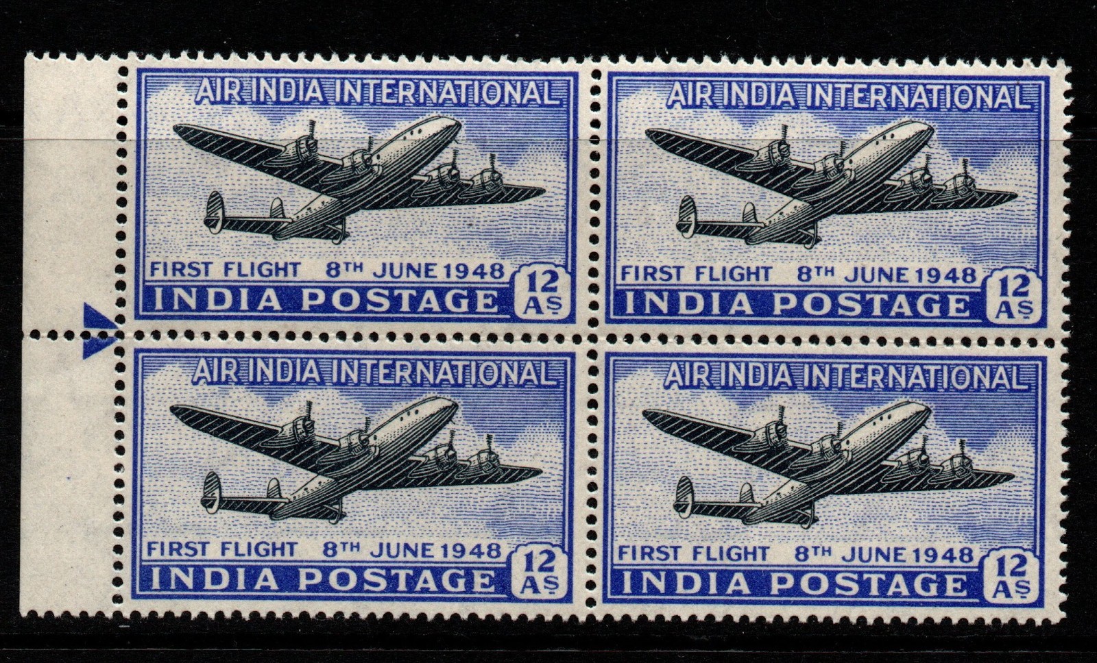 india-sg304-1948-inauguration-of-india-uk-air-service-block-of-4-mnh