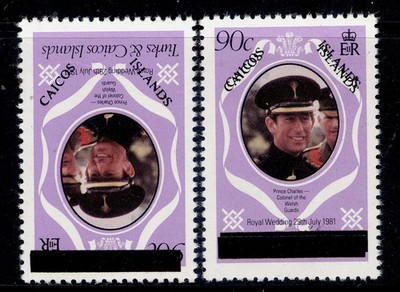 caicos-islands-qeii-sg10ba-10bb-1981-royal-wedding-opt-varieties-90c-nh-mint