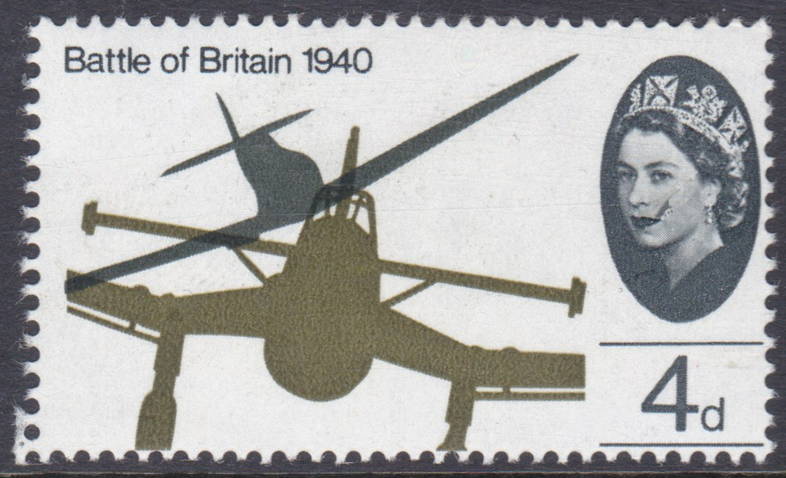 sg-675-var-1965-4d-battle-of-britain-scratch-on-queen-s-face-single-stamp-u-m