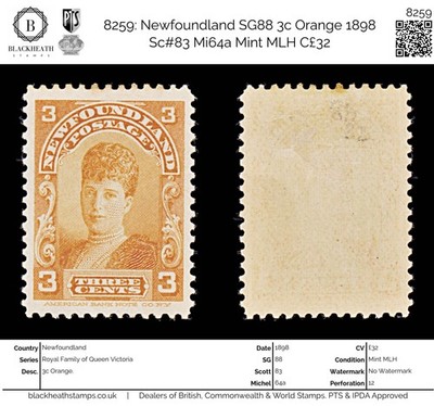 8259-newfoundland-sg88-3c-orange-1898-sc-83-mi64a-mint-mlh-c32