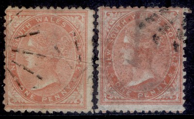 australia-nsw-qv-sg197-198-1864-65-1d-shades-p13-wmk-type-w27-used-cat-23