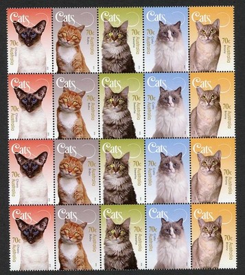 australia-sg4362a-cats-of-australia-strip-of-5-fine-used
