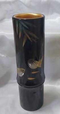 japanese-wajima-nuri-lacquerware-ikebana-vase-w-birds-bamboo-27cm-600gms