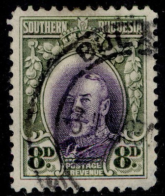southern-rhodesia-gv-sg21-8d-violet-olive-green-fine-used