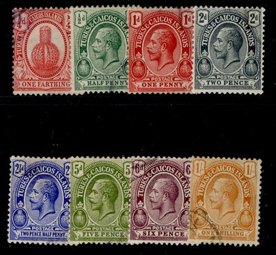 turks-caicos-islands-gv-sg154-161-1921-complete-set-fine-used-cat-225
