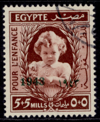 egypt-sg289-1943-5m-5m-red-child-welfare-fine-used-opt