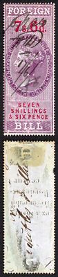 foreign-bill-bf43-7-6-red-values-perf-16-wmk-vr-surfaced-blued-paper-pin-holes