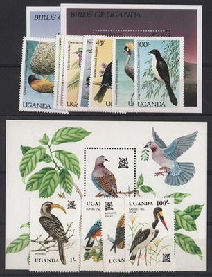 uganda-1987-birds-set-of-8-2x-m-sheets-um-sg587-595-1982-set-m-sheet