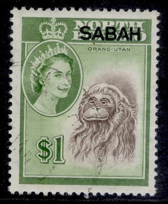 malaysia-sabah-qeii-sg420-1-brown-yellow-green-fine-used