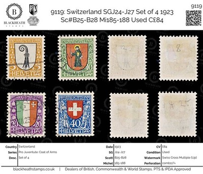 9119-switzerland-sgj24-j27-set-of-4-1923-sc-b25-b28-mi185-188-used-c84