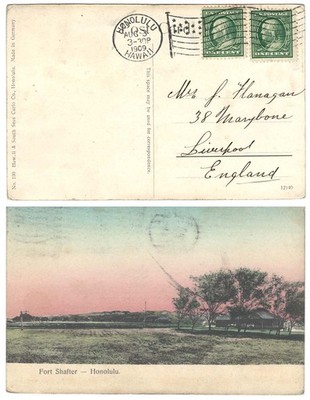 usa-1909-fort-shafter-hawaii-postcard-fine-used-to-liverpool-uk-fine-honolulu