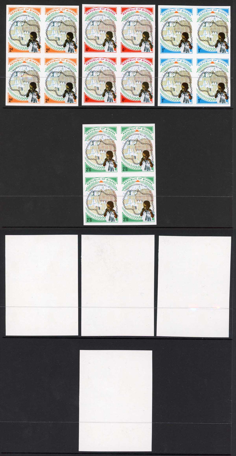 biafra-nigeria-sg35-8-1969-2nd-anniversary-u-m-imperf-plate-proof-blocks-of-46