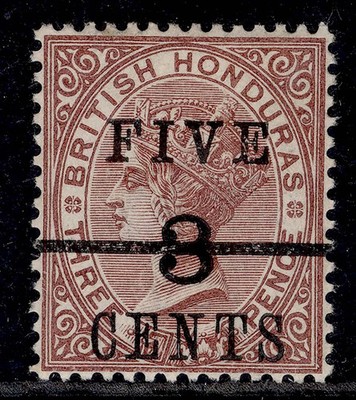 british-honduras-qv-sg49-5c-on-3c-on-3d-red-brown-m-mint