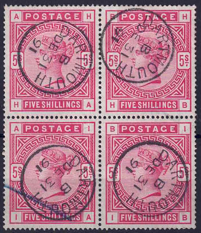 qv-1883-84-sg181-rose-block-of-4dartmouth-cds-31st-dec-last-day-of-1891-unusual