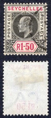 seychelles-sg55-1r50-wmk-ca-used-cat-75-pounds
