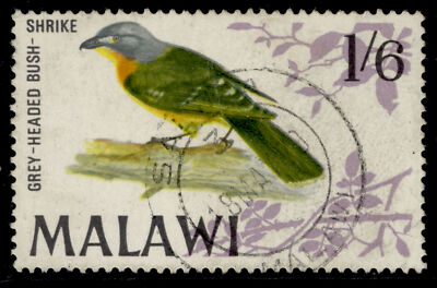 malawi-qeii-sg317-1s-6d-grey-headed-bush-shrike-fine-used