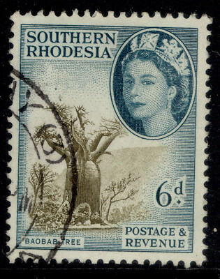 southern-rhodesia-qeii-sg84-6d-brown-olive-deep-turqoise-green-fine-used
