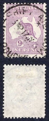 australia-sg39-9d-violet-kangaroo-wmk-narrow-crown-used-cat-12-pounds
