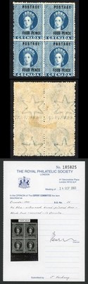 grenada-sg26-4d-blue-block-of-four-wmk-broad-pointed-star-perf-14-5-rps-cert