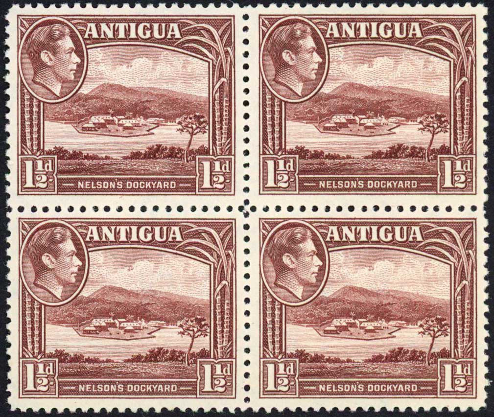 antigua-sg100-1-1-2d-dull-reddish-brown-block-of-four-u-m-cat-16-pounds
