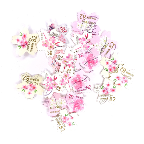 20-x-japanese-star-shaped-cherry-blossom-and-pink-used-postage-stamps-off-paper