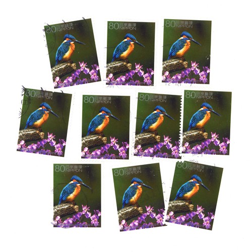 kingfisher-stamps-used-japanese-10-x-postage-stamps-off-paper