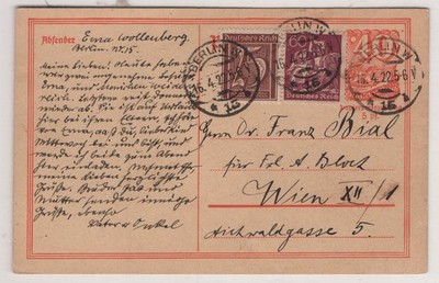 germany-1922-40pf-orange-postal-card-berlin-to-vienna-uprated-25pf-60pf