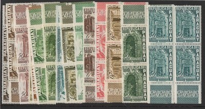 paraguay-1955-silver-jubilee-set-of-15-sg758-72-fine-unmounted-mint-blocks-of-4