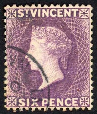 st-vincent-sg85-6d-violet-perf-14-wmk-ca-cds-used-fresh-colour-cat-225-pounds