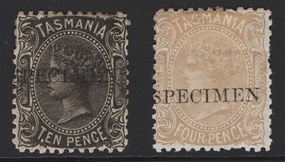 tasmania-1880-4d-yellow-wmk-tas-perf-12-sg166-ovpt-specimen-ditto-10d-black
