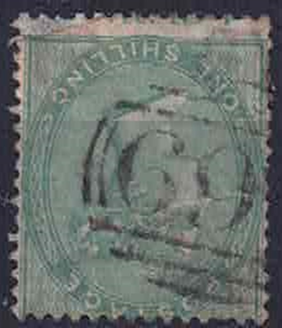 1857-qv-sg73-wi-1-shilling-green-watermark-emblems-inverted-fine-used