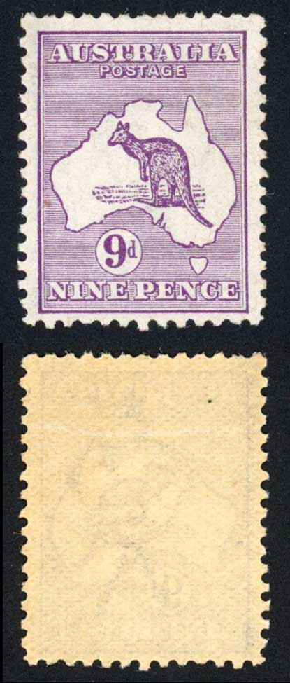 australia-sg10-9d-violet-kangaroo-wmk-1st-crown-m-m
