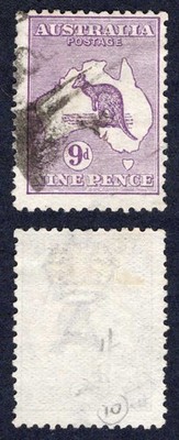 australia-sg10-9d-violet-kangaroo-wmk-wide-crown-used-cat-30-pounds