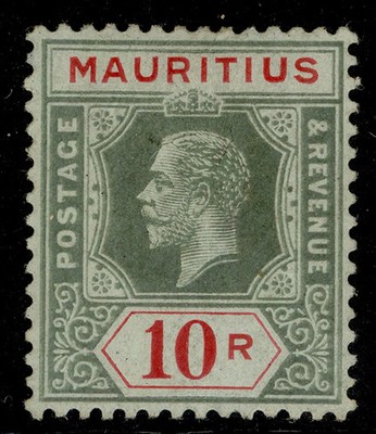 mauritius-gv-sg204a-10r-green-red-on-blue-green-olive-back-m-mint-cat-1100