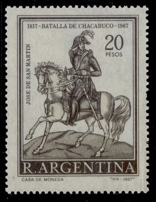 argentina-1967-20p-battle-of-chacabuco-missing-yellow-scott-843var-nh-mint