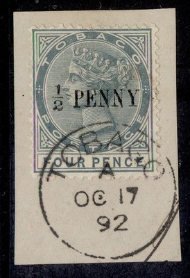 tobago-qv-sg30-d-on-4d-grey-fine-used-cat-85-full-pmk-on-small-piece