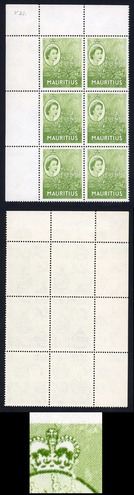 mauritius-sg294-3c-yellow-green-crown-flaw-3-2-in-u-m-block-of-six